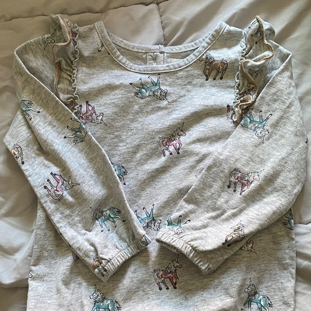 Peek Gray Unicorn Ruffle Long-Sleeve Bodysuit